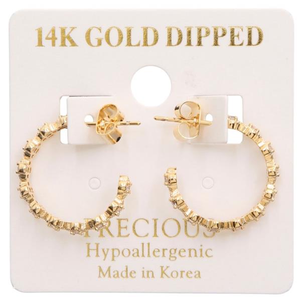 14K GOLD DIPPED PATTERN RHINESTONE MINI HOOP EARRING