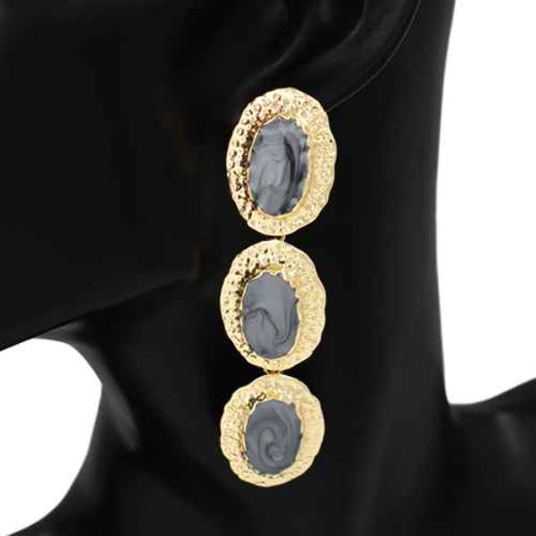 OVAL TRIPLE STONE DROP EARRING