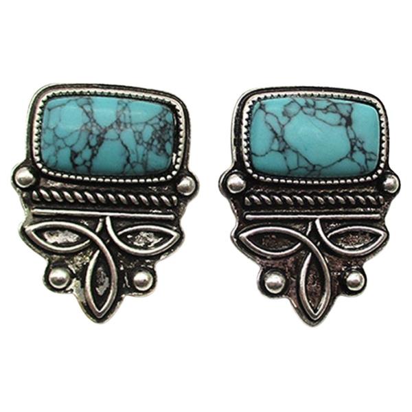 WESTERN TURQUOISE BEAD METAL EARRING