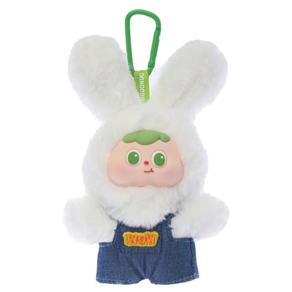 PLUSH BUNNY CHARACTER WOW DENIM OVERALL BAG CHARM KEYCHAIN