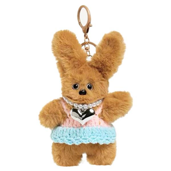 CUTE TEDDY BEAR KNITTED DRESS AND HEART NECKLACE KEYCHAIN