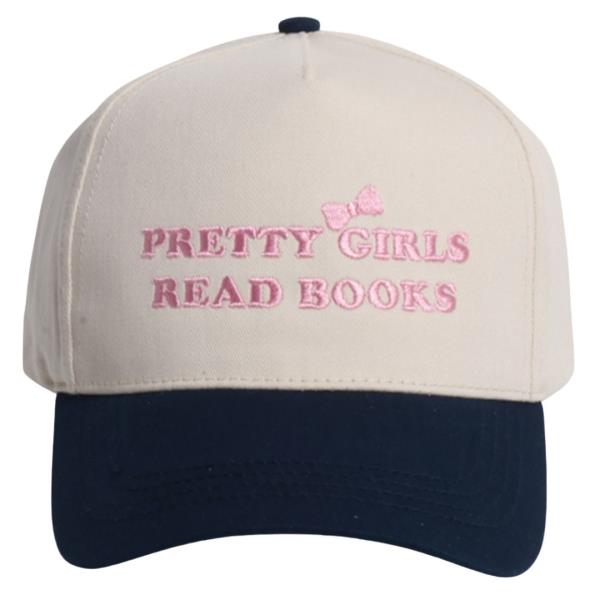 PRETTY GIRLS READ BOOKS EMBROIDERED BOW DETAIL BASEBALL CAP