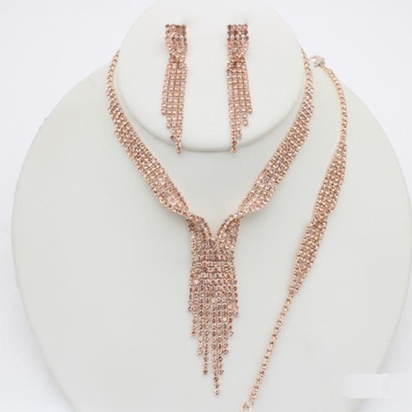 RHINESTONE FRINGE NECKLACE BRACELET EARRING SET