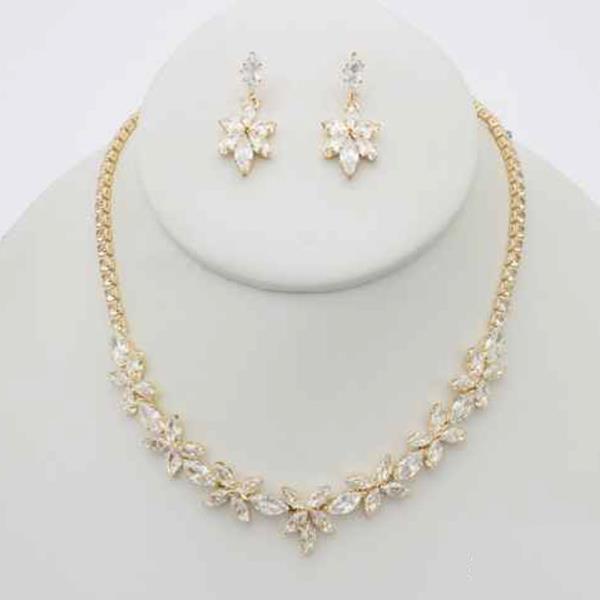 RHINESTONE FLOWER NECKLACE EARRING SET