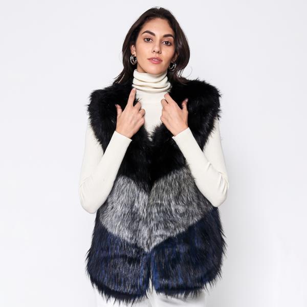 COLORBLOCK FAUX FUR VEST