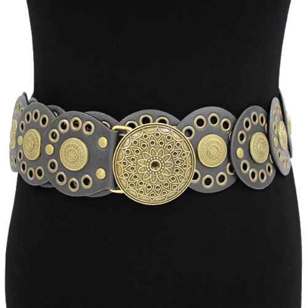 VINTAGE WESTERN WIDE ROUND BUCKLE BELT