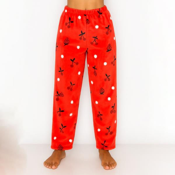 COZY MICROFIBER CHERRY STRAWBERRIES PATTERN PAJAMA PANTS