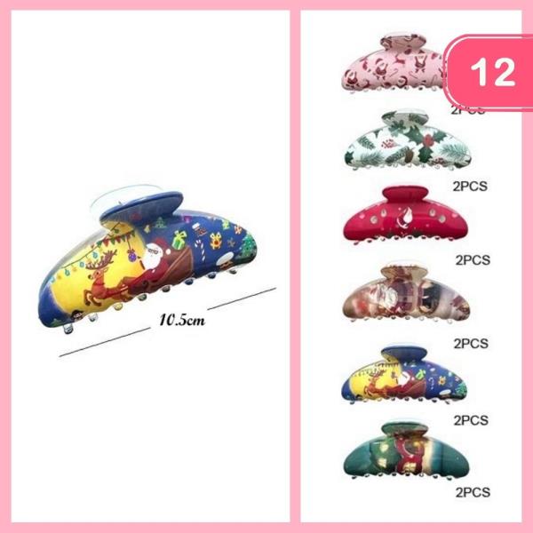 MIXED CHRISTMAS HAIR CLAW CLIPS (12 UNITS)