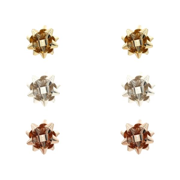 TEXTURED METAL BOW STUD EARRINGS MULTI 3 PAIR SET