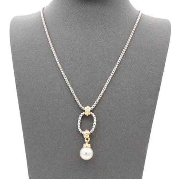 14K GOLD PLATED TWO TONE PEARL NECKLACE