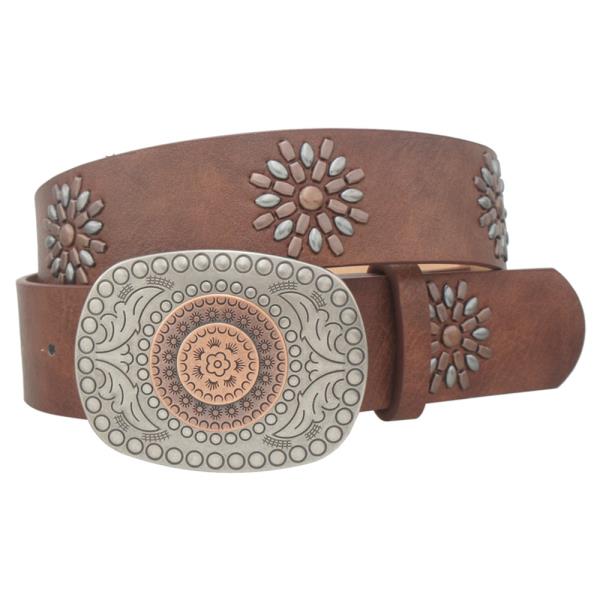 2 TONE BOHO BUCKLE & STUD STRAP BELT
