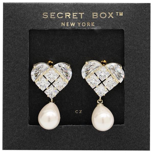 SECRET BOX GOD DIPPED HEART PEARL CUBIC  EARRING