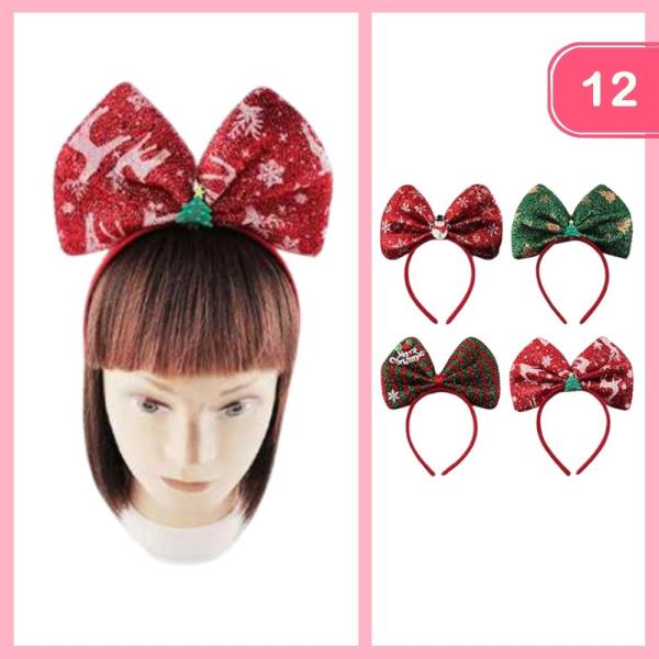 CHRISTMAS BOW HEADBAND (12 UNITS)