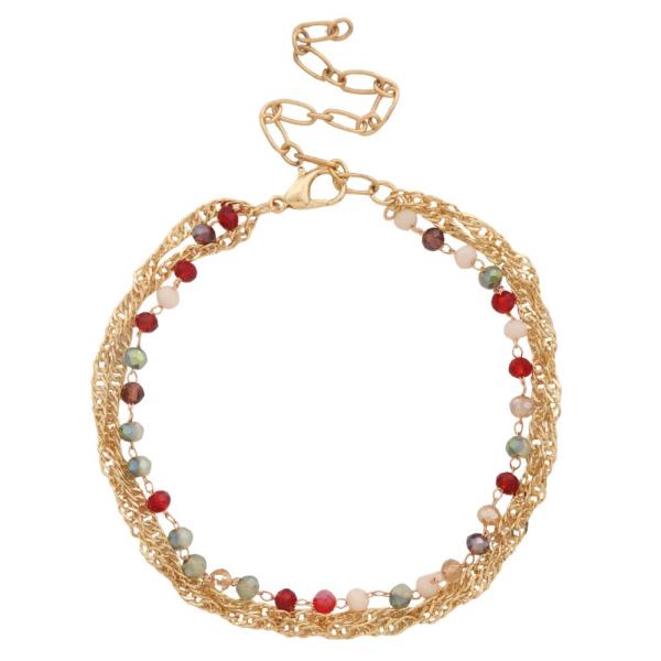 BEADED CHAIN LINK LAYERED METAL ANKLET