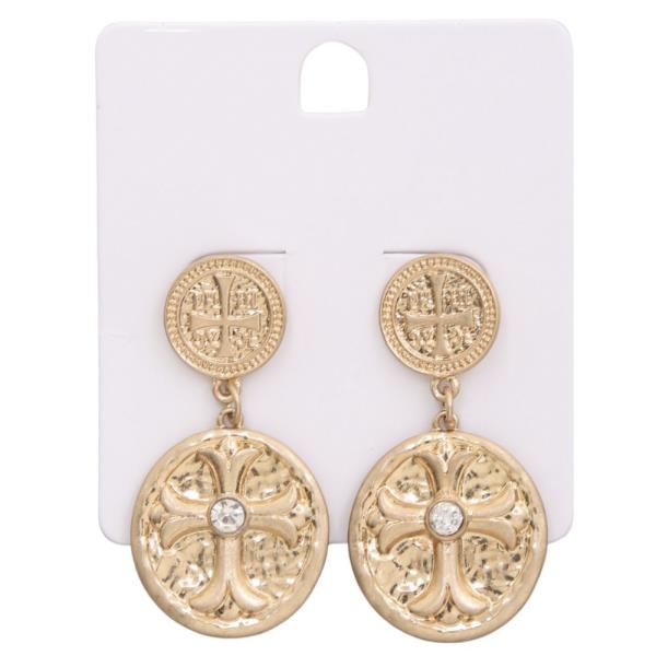 CROSS DOUBLE COIN LINK METAL EARRING