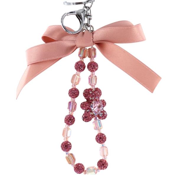 BEADED RIBBON BOW BAG CHARM KEYCHAIN