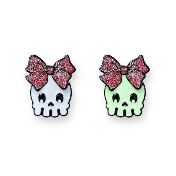 HALLOWEEN SKULL WITH BOW GLOW IN THE DARK EARRING