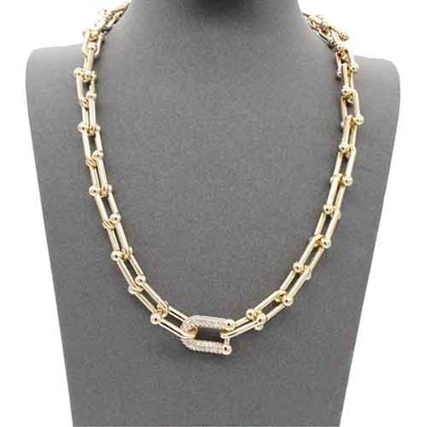 14K GOLD PLATED U LINK CZ NECKLACE