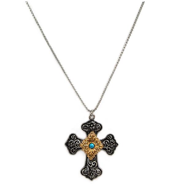 WESTERN STYLE CROSS PENDANT LONG NECKLACE