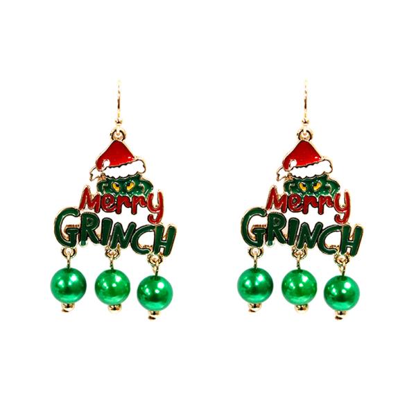 MERRY GREEN MONSTER ORNAMENT DANGLE EARRING