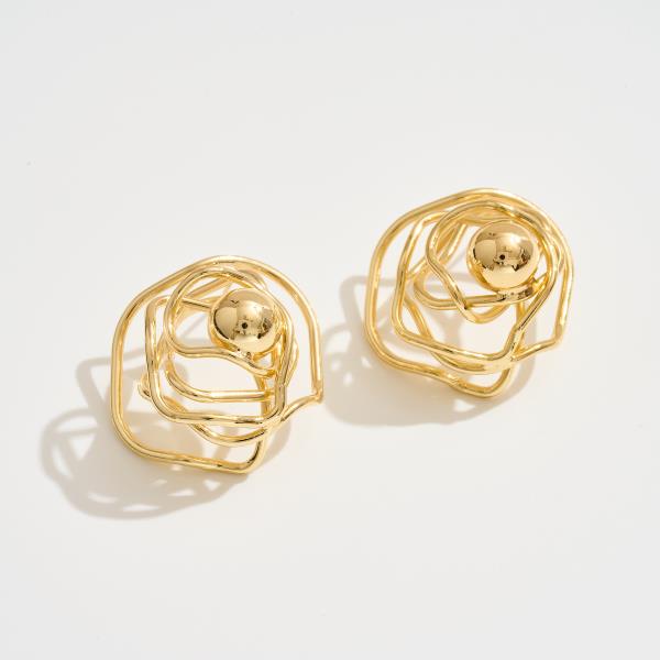 14K GOLD DIPPED ABSTRACT ROSE WITH SPHERICAL CENTER POST EARRING