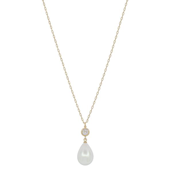 CRYSTAL ACCENT PEARL TEARDROP PENDANT WATER RESISTANT NECKLACE