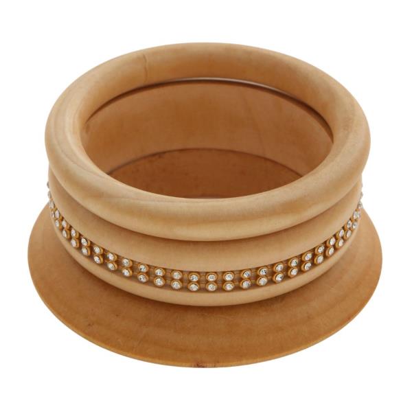 WOODEN RHINESTONE ACCENT STACKED BANGLE BRACELET SET