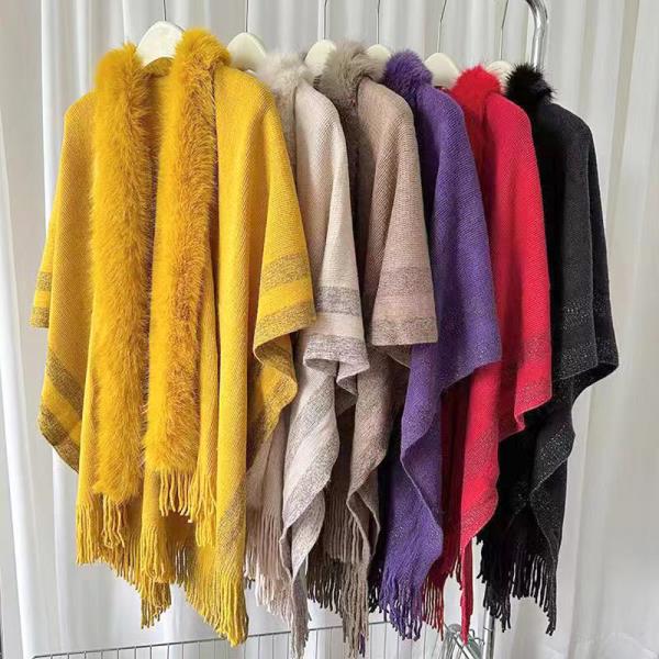 FUR TRIM FRINGE PONCHO
