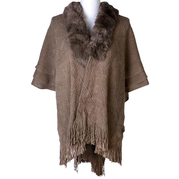 FUR TRIM FRINGE PONCHO