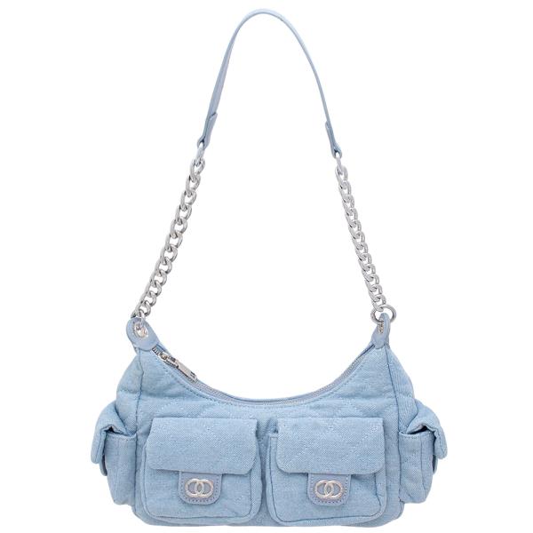 QUILTED DENIM DESIGN SHOULDER BAG