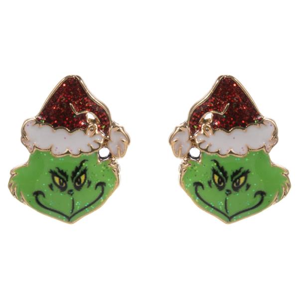 CHRISTMAS GREEN MONSTER STUD EARRING