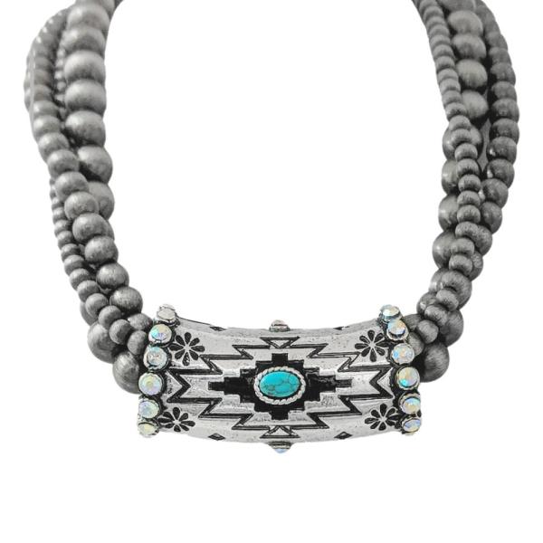WESTERN BALL SEMI STONE TEXTURED NECKLACE