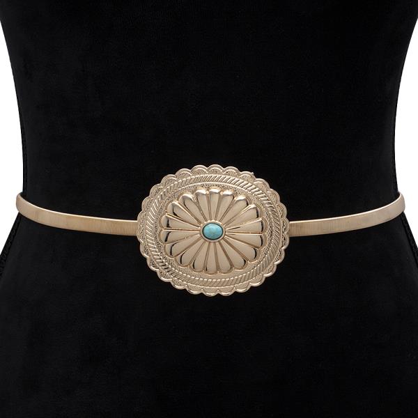 WESTERN ENGRAVED METAL CONCHO THIN BELT