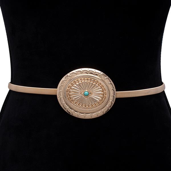 WESTERN ENGRAVED METAL CONCHO THIN BELT