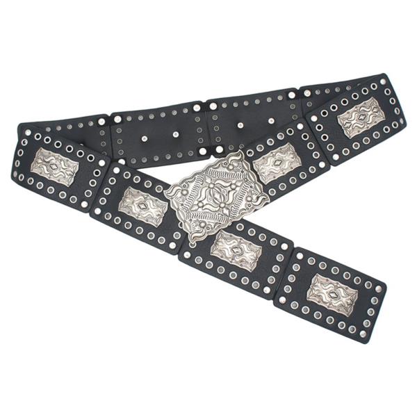 WESTERN CONCHO RECTANGLE STUDDED LEATHER LINK BELT