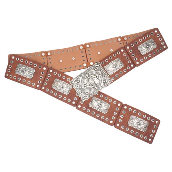 WESTERN CONCHO RECTANGLE STUDDED LEATHER LINK BELT