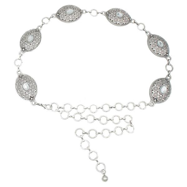 MOROCCAN SWIRL TEAR CONCHO STONE CHAIN BELT