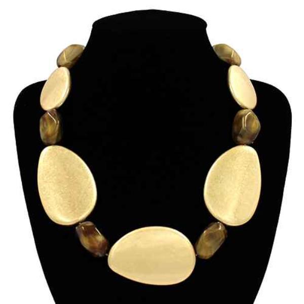 FLAT METAL BEAD ACETATE BEADED NECKLACE