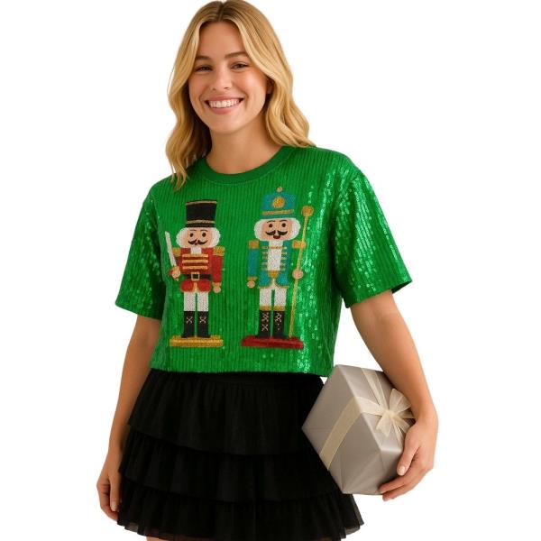 CHRISTMAS NUTCRACKER SEQUIN SHORT SLEEVE TOP