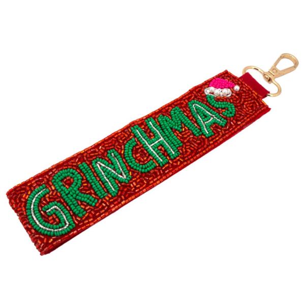 CHRISTMAS  SEED BEAD KEYCHAIN BAG CHARM