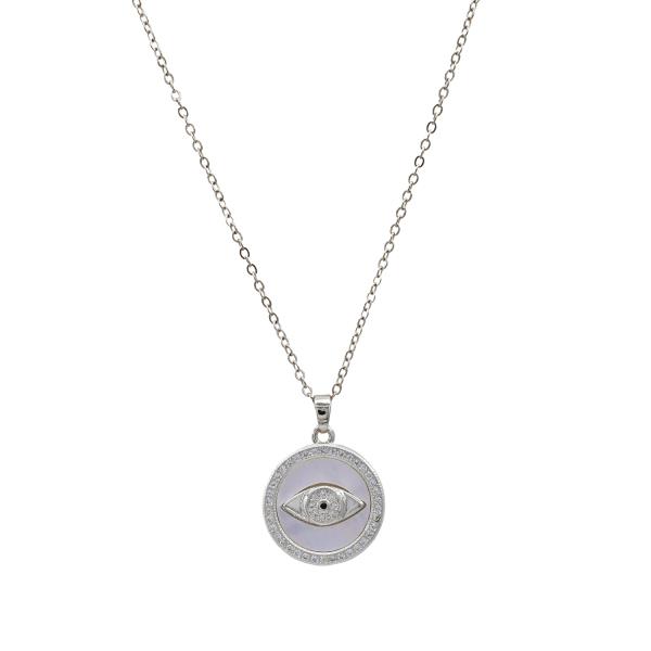 EVIL EYE ROUND CHARM STAINLESS STEEL NECKLACE