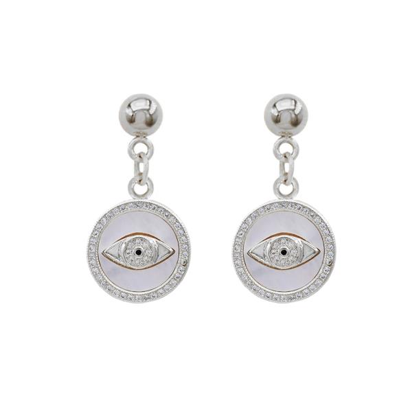 EVIL EYE ROUND STAINLESS STEEL DANGLE EARRING