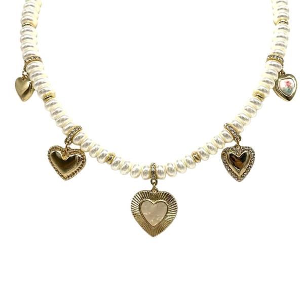 METAL MULTI BEAD HEART PENDANT NECKLACE