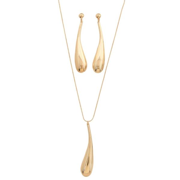 LONG TEARDROP METAL PENDANT NECKLACE EARRING SET