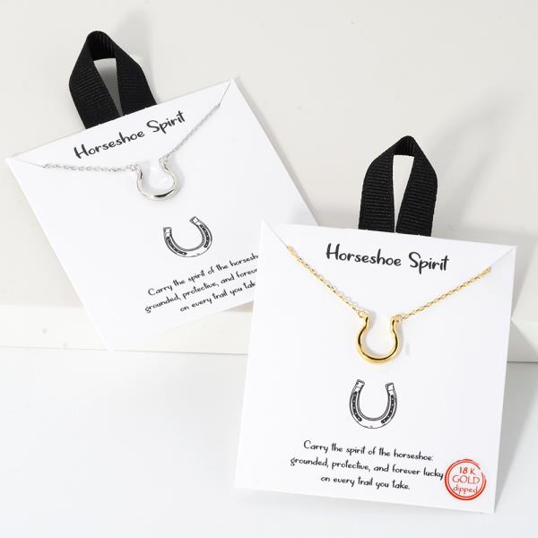 18K GOLD RHODIUM HORSESHOE SPIRIT PENDANT NECKLACE