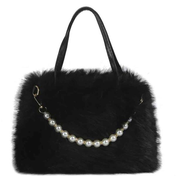 FUR PEARL HANDLE BAG W STRAP