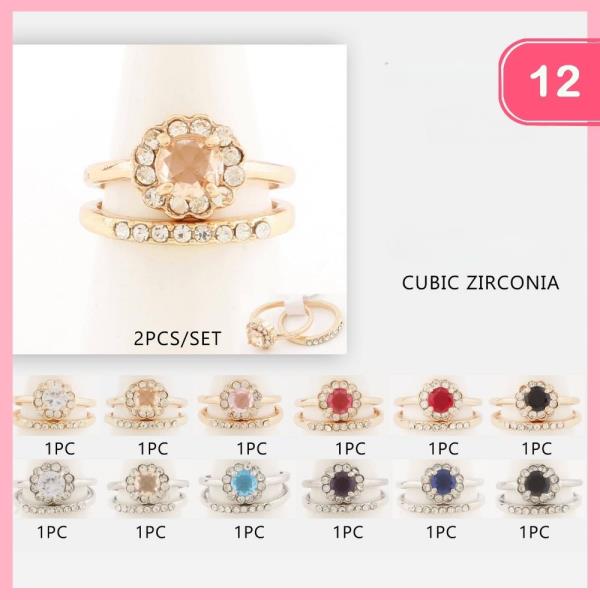 CUBIC ZIRCONIA RING 2 PC SET (12 UNITS)