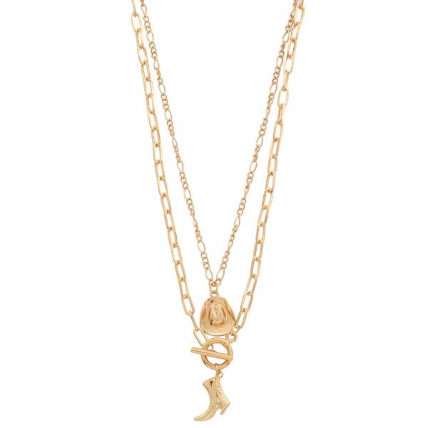 SDJ WESTERN CHARM OVAL LINK TOGGLE CLASP LAYERED NECKLACE