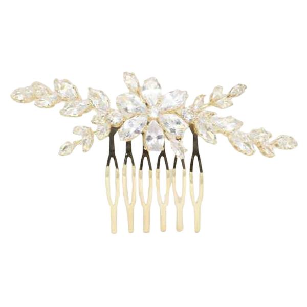 CUBIC ZIRCONIA STONE LEAF HAIR COMB