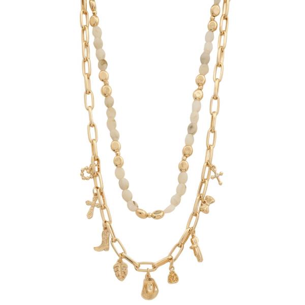 MULTI CHAM BEADED METAL LAYERED NECKLACE